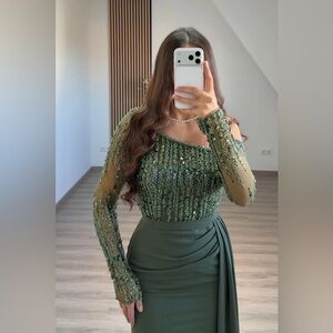 Beaded Forest Green Evening Gown - NWT - US 6 EU 38